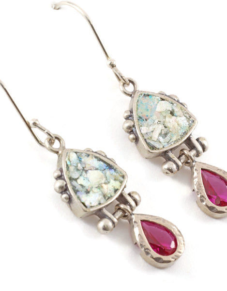 Thumbnail: Hot Ruby Earrings - Roman Glass & Sterling Silver