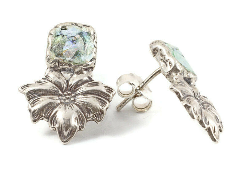 Thumbnail: Flowers Stud Earrings - Roman Glass & Sterling Silver 925