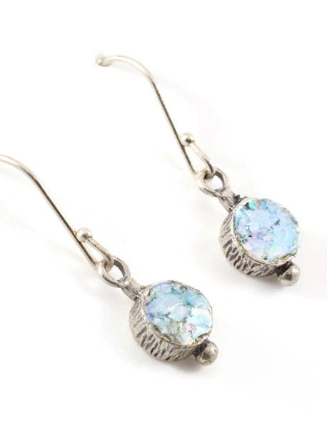 Thumbnail: Round & Dote Earrings - Roman Glass & Sterling Silver
