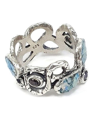 Thumbnail: Curve Away Ring - Roman Glass & Sterling Silver 925