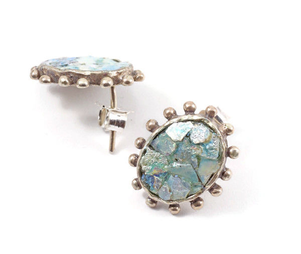 Thumbnail: Dots Around Back Post Earrings - Roman Glass & Sterling Silver 925
