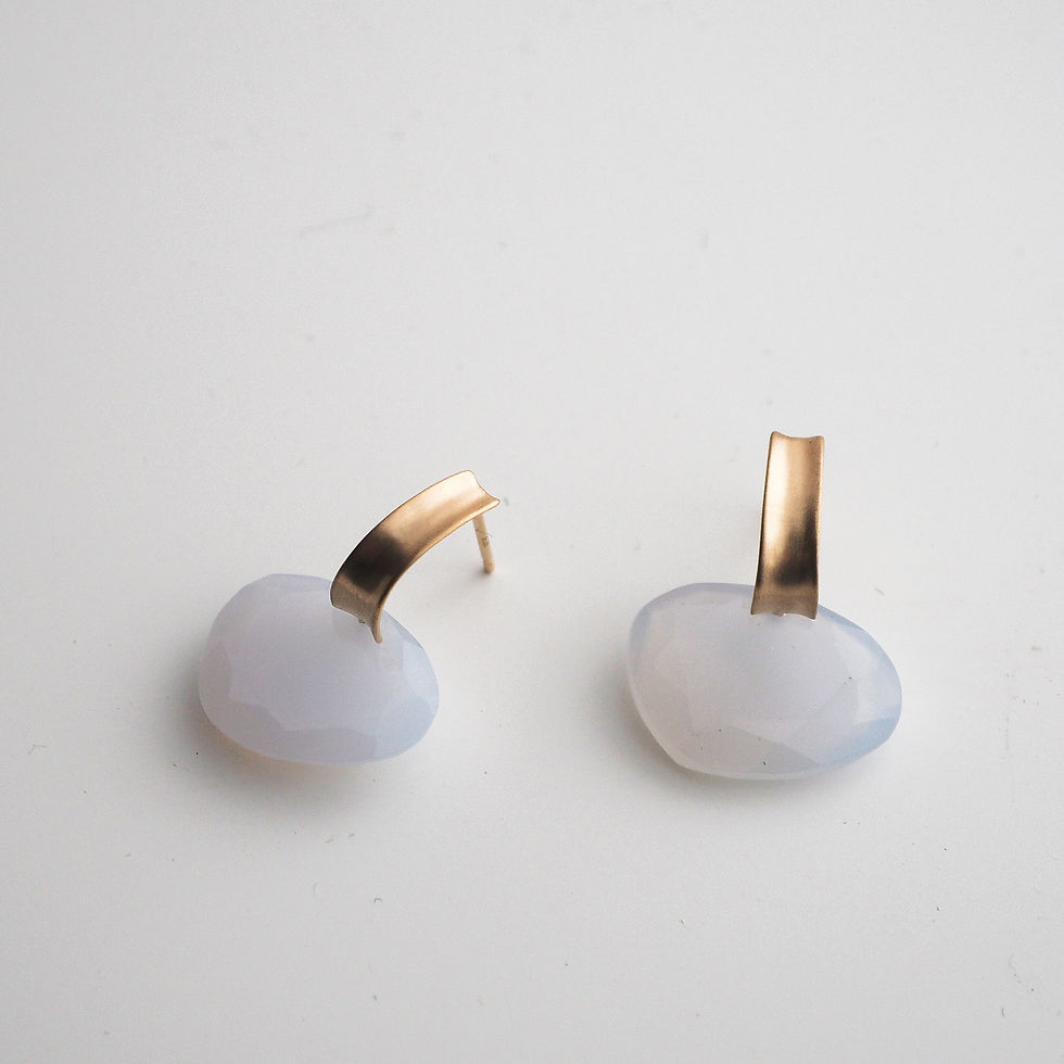 サムネイル： Blue Chalcedony + Leaf Hoop Earrings -S-