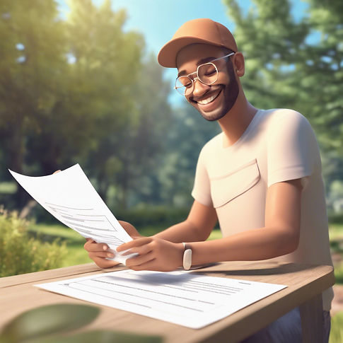 friendly person smiling and filling out a form, outside in nature, sunny.jpg
