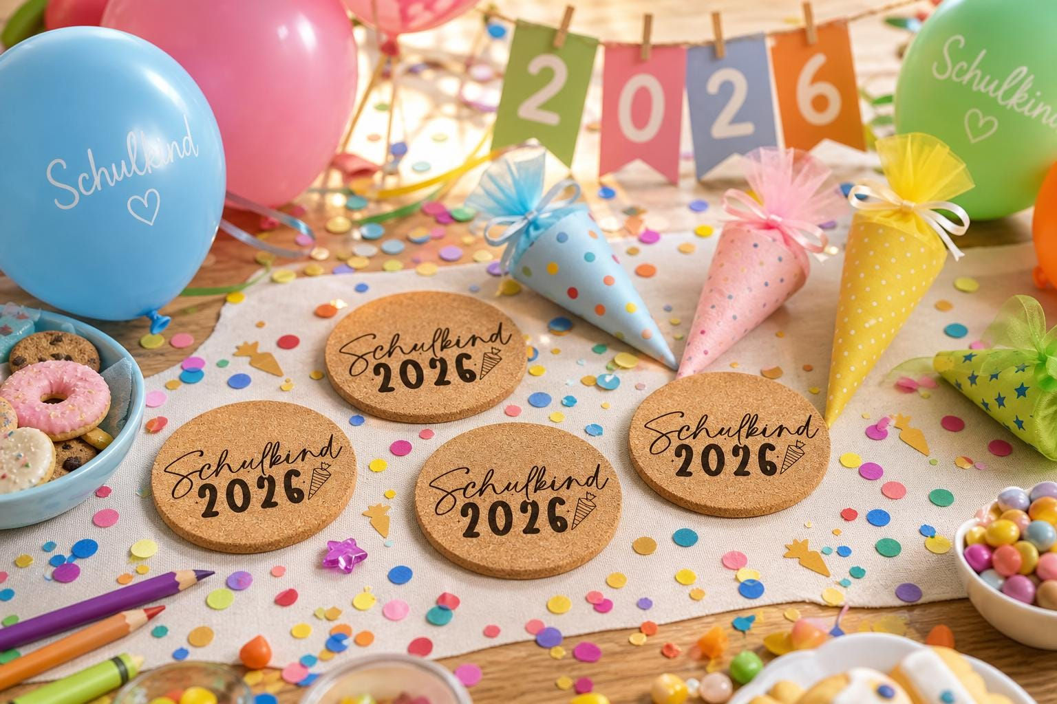 Schulkind 2026 Korkuntersetzer | Einschulung Geschenk | Erster Schultag | Dekora