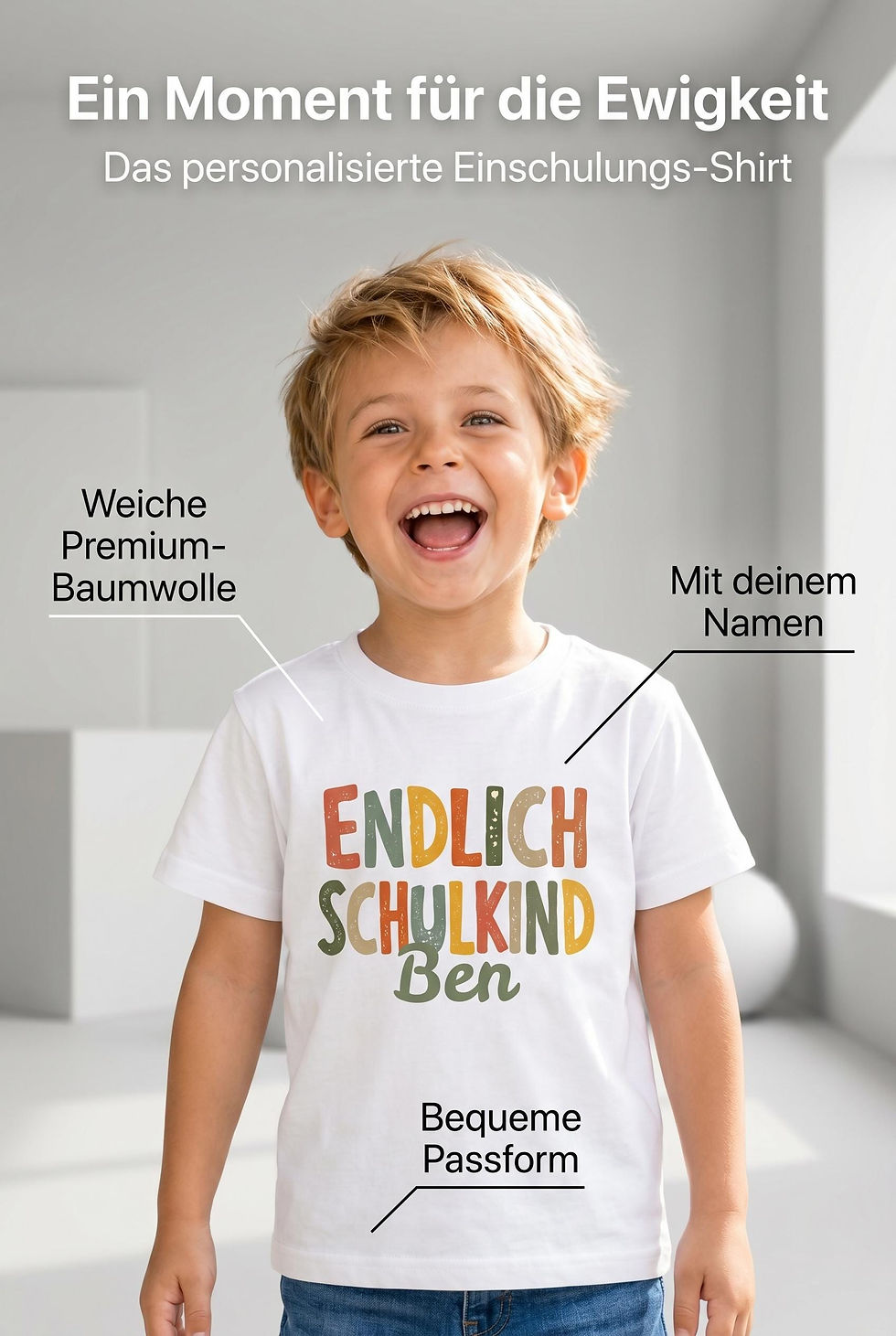 Miniaturbild: Endlich Schulkind T-Shirt | Personalisiertes Einschulungs-Shirt