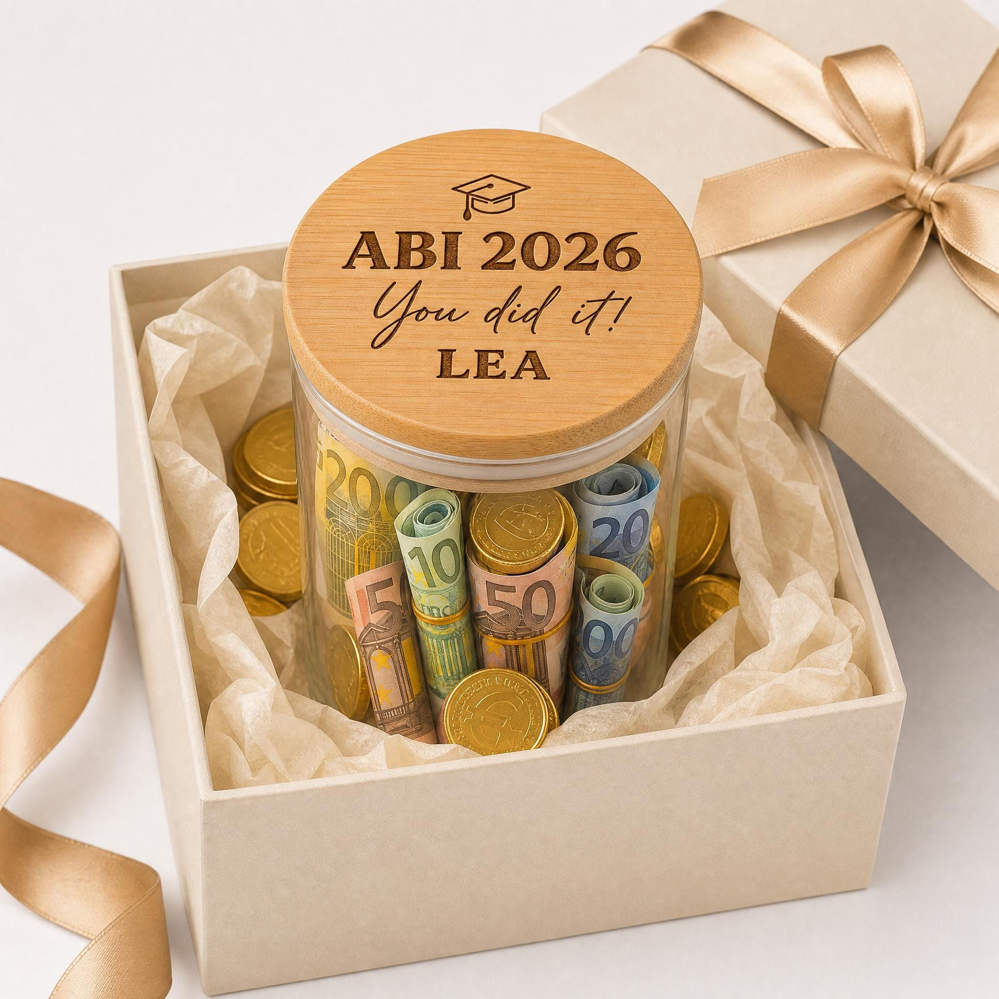 Abi 2026 Geschenk | Personalisiertes Geldgeschenk Abitur | Graviertes Glas mit B