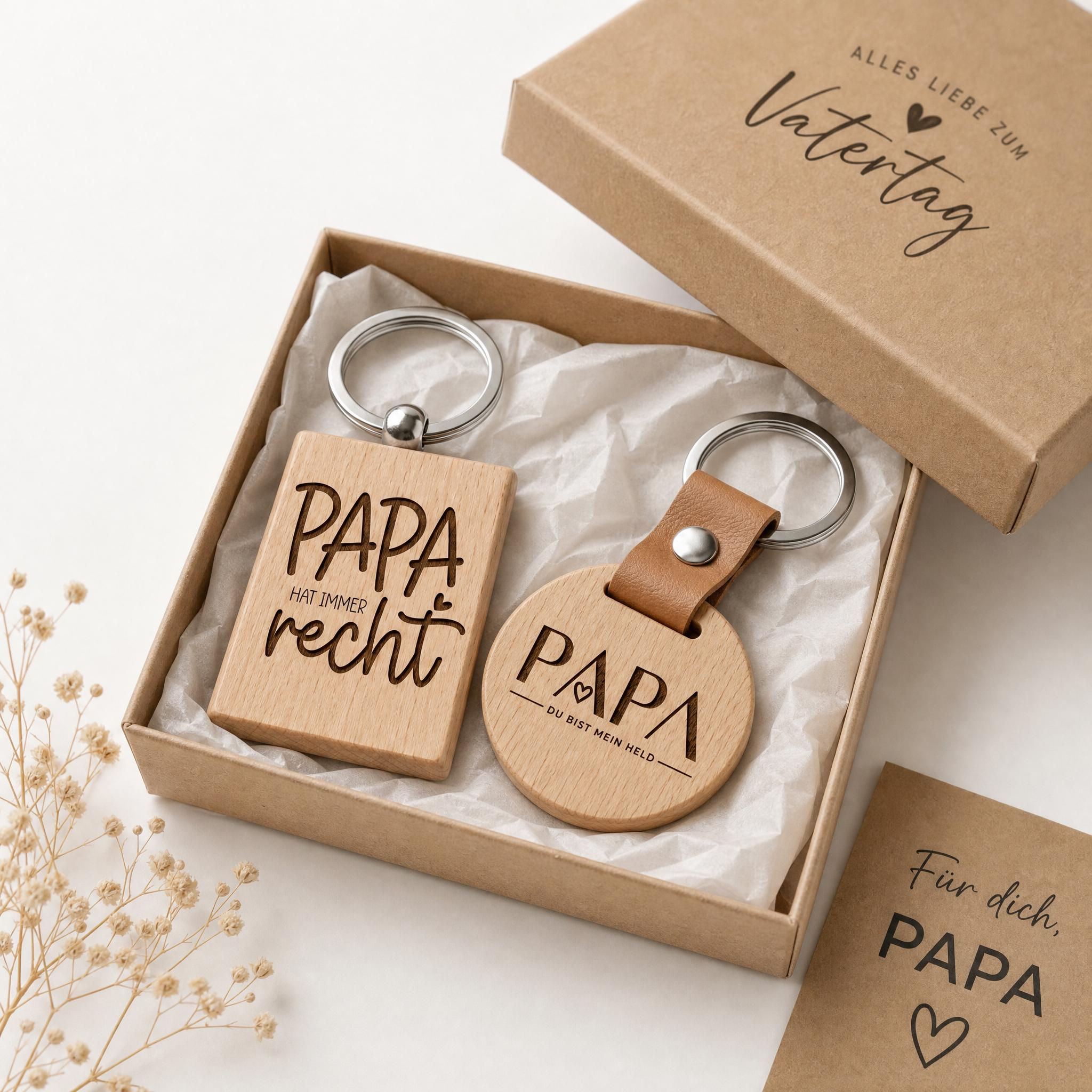 Papa Schlüsselanhänger Holz eckig rund | Lasergravur | Personalisiert | Vatertag