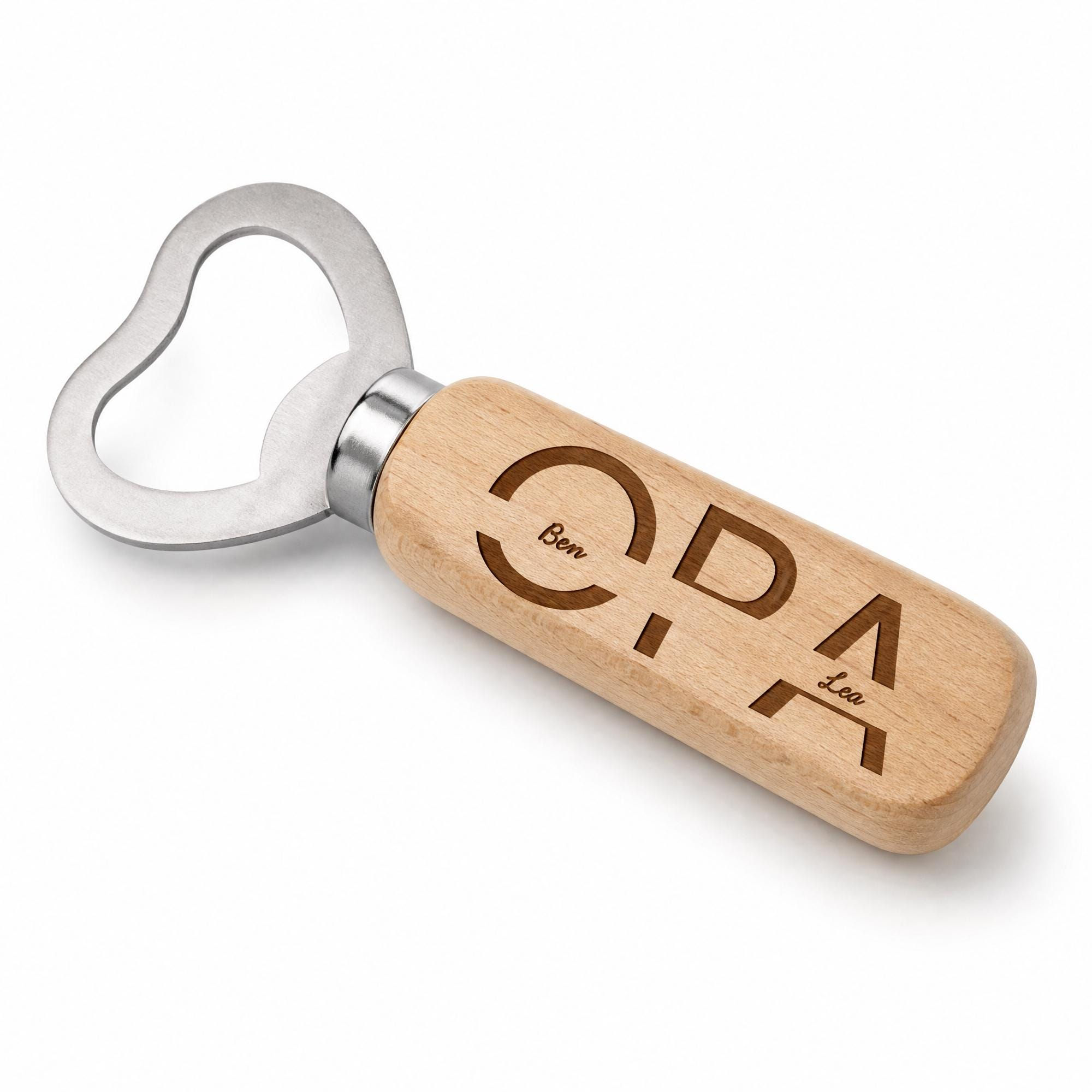 Personalisierter Flaschenöffner Holz | Geometrische Logos | Mum Opa Onkel Dad
