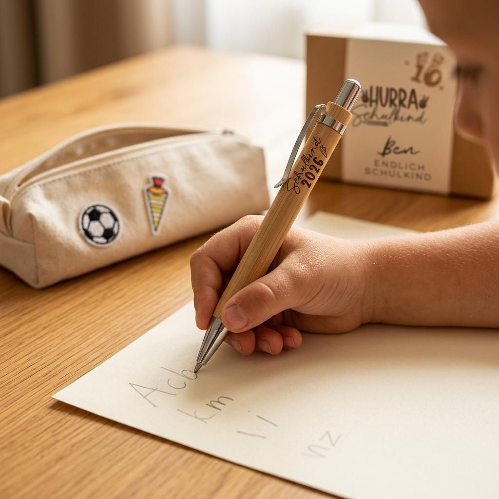 Schulkind Bambus Kugelschreiber Personalisiert | Einschulung Geschenk | Endlich
