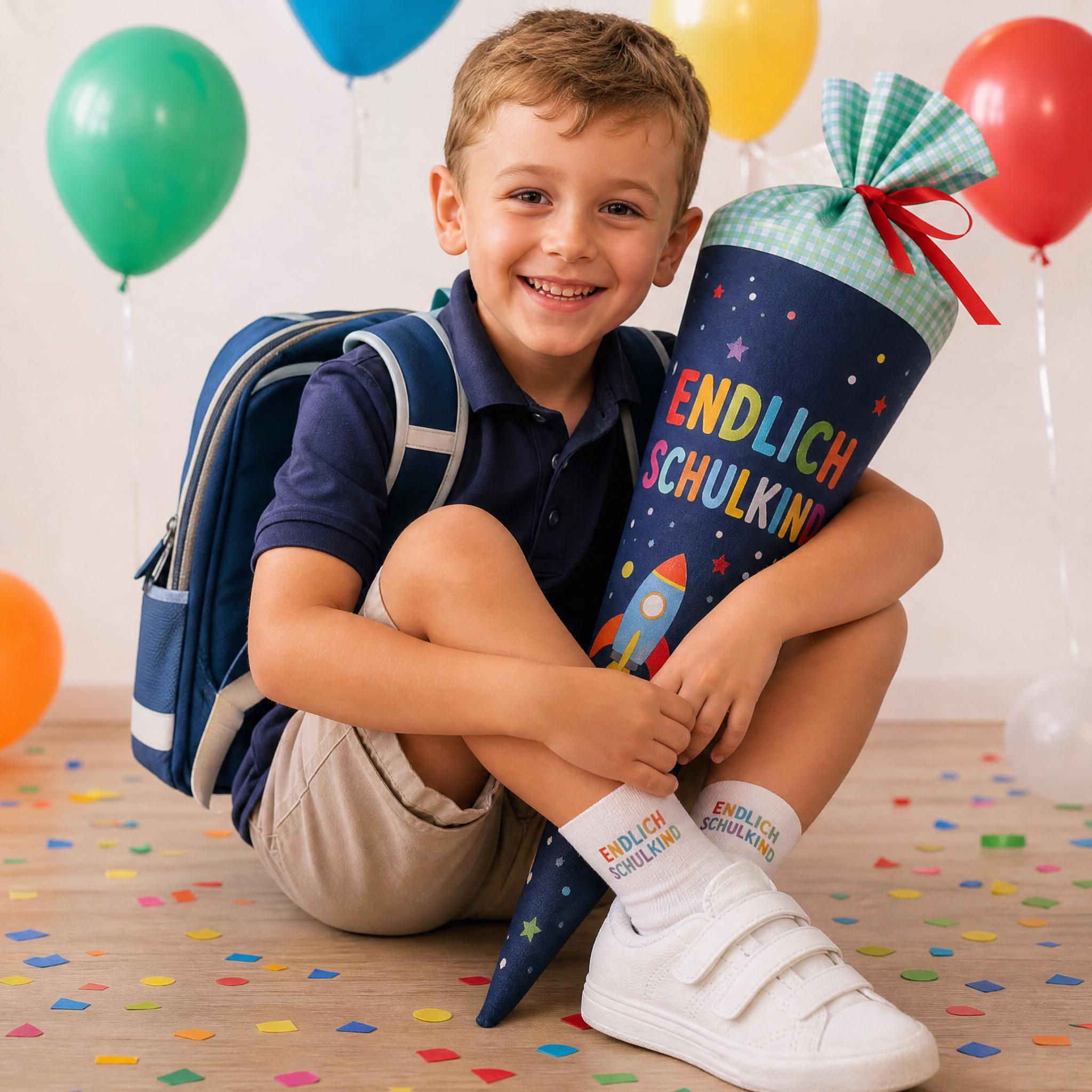 Personalisierte Schulkind-Socken Strümpfe "ENDLICH SCHULKIND"