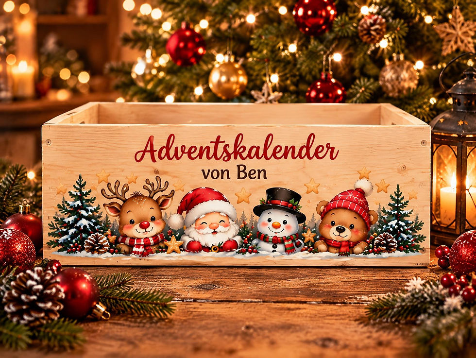Miniaturbild: Personalisierte Adventskalender-Holzbox mit Jutesäckchen | Adventskalender mit N