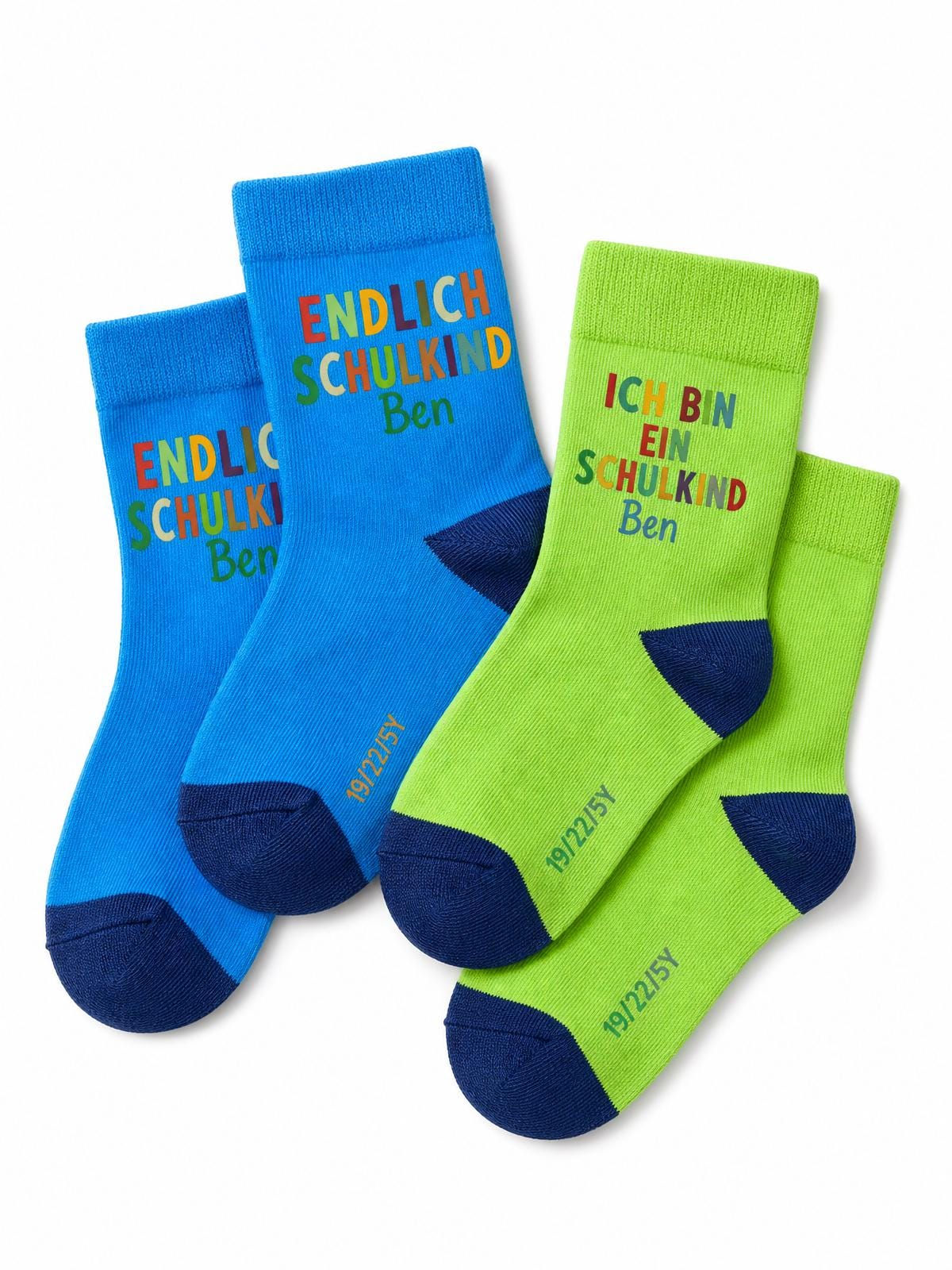 Personalisierte Schulkind-Socken Strümpfe "ENDLICH SCHULKIND" | Einschulungsgesc
