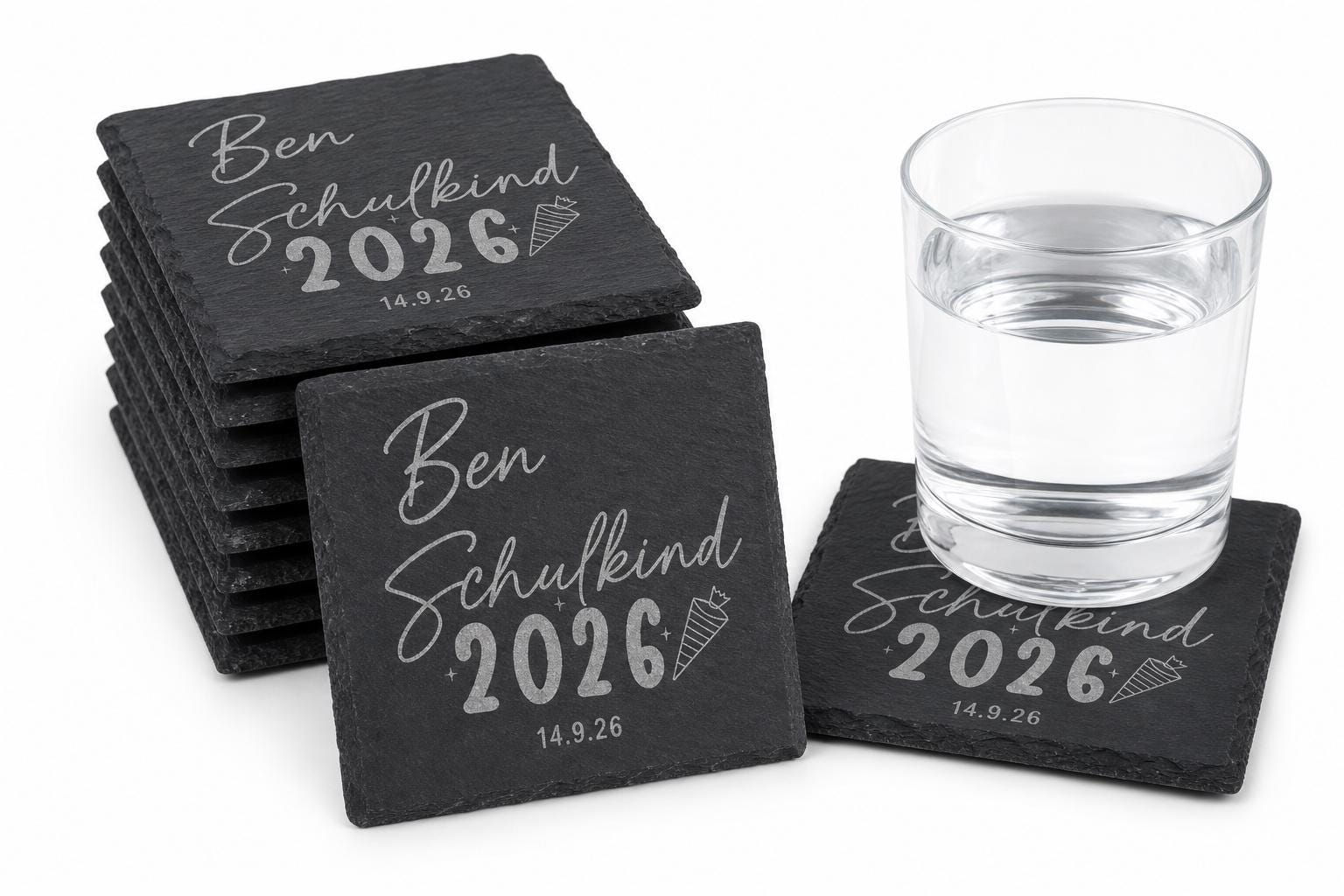 Schulkind 2026 Schieferuntersetzer | Einschulung Geschenk | Erster Schultag, Dek