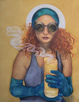 Alayne Sahar_In the Heat of the Light_Watercolor_image size 18x14(framedand matted 22x18)_