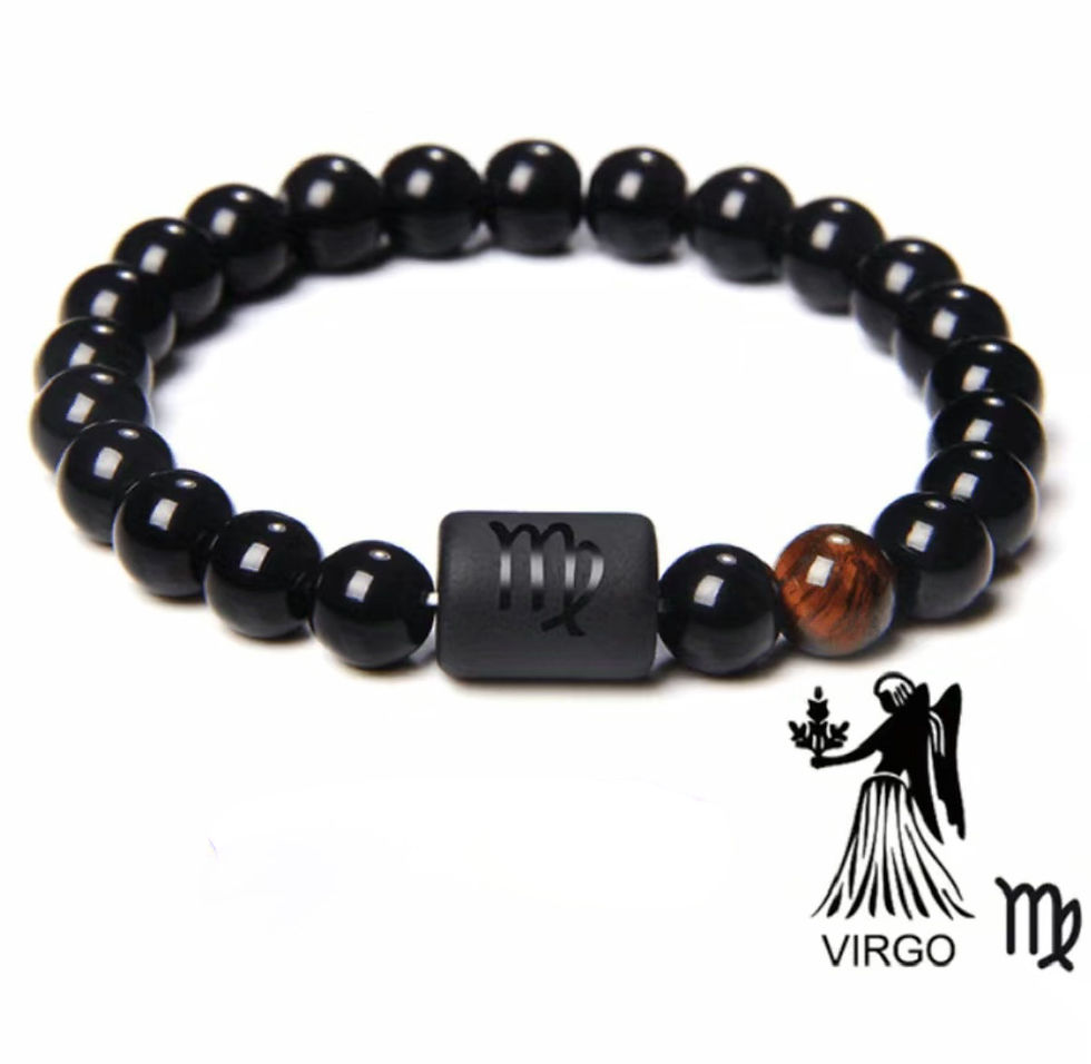 Thumbnail: Zodiac Black Onyx Zodiac Bracelet with Gemstone / Unisex / Choose Your Sign