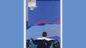 Painting by Romare Bearden (1911-1988): “Martin Luther King – Mountain Top” 1968.  c: Romare Bearden Foundation
