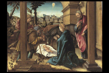 Image by Hans Burgkmair the Elder of the Nativity and the star of Bethlehem in the sky