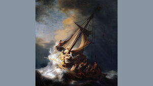 Painting of "Christ in the Storm on the Lake of Galilee" by Rembrandt