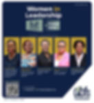Women in Leadership poster with five female speakers, June 15–19 at Protea Hotel, QR code, UIBFS logo, navy and gold.