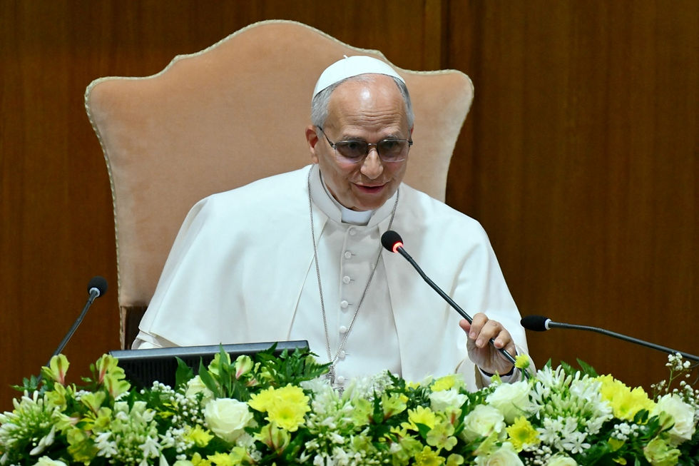 Pope Leo XIV speaking at a Vatican gathering while discussing ethics and technology, accompanying the article “Pope Leo Warns of AI Risks: Safeguarding Human Dignity in the AI Age.”