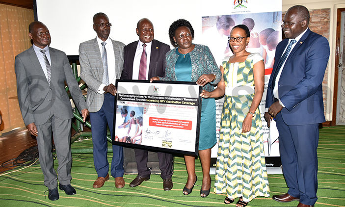 The Uganda ministry of health officials launch the HPV vaccine campaign in April 2019, Uganda Health Ministry Officials, campaign against cervical cancer in Uganda
