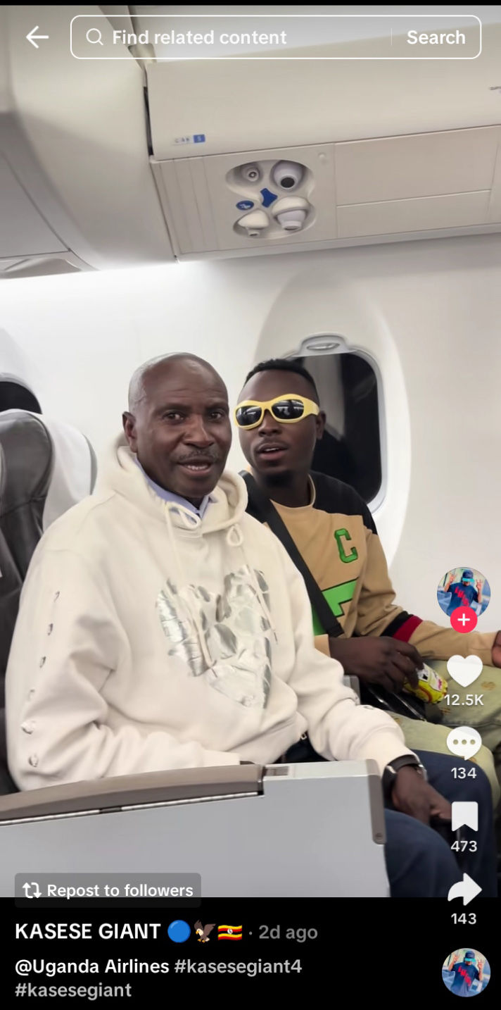 Ugandan TikTokers Dexter Rapper and his supportive father aboard Uganda Airlines