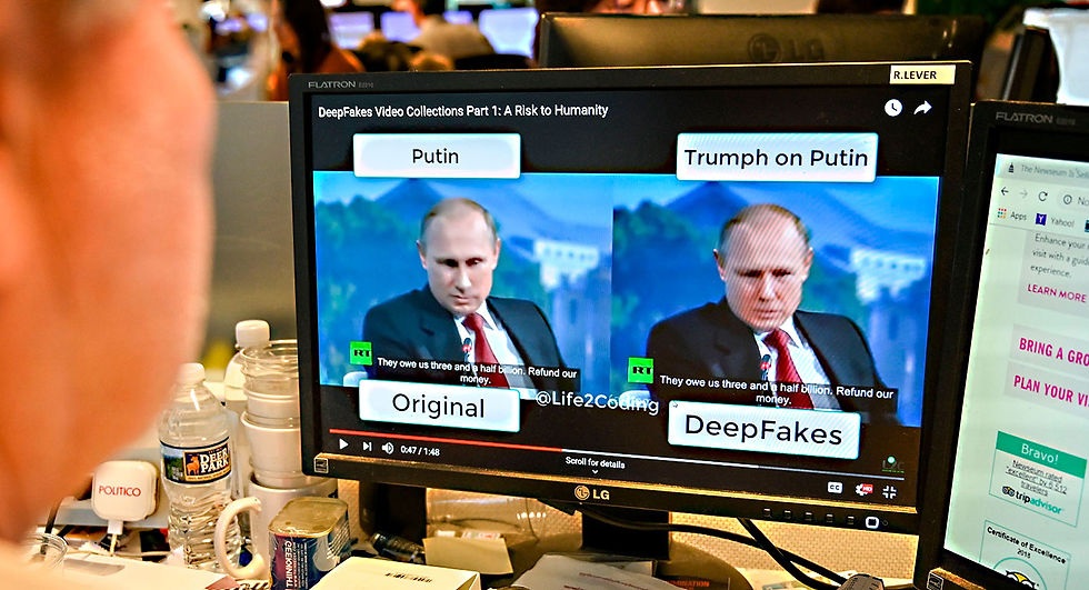 A deepfake AI-generated image of real and fake Putin