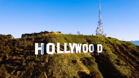 Panoramic view of the Hollywood Hills with the famous Hollywood Sign in the city of Los Angeles, California.