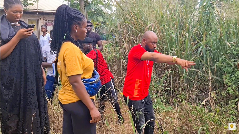 Yul Edochie giving direction on the set of the Nollywood film A Widow’s Story.