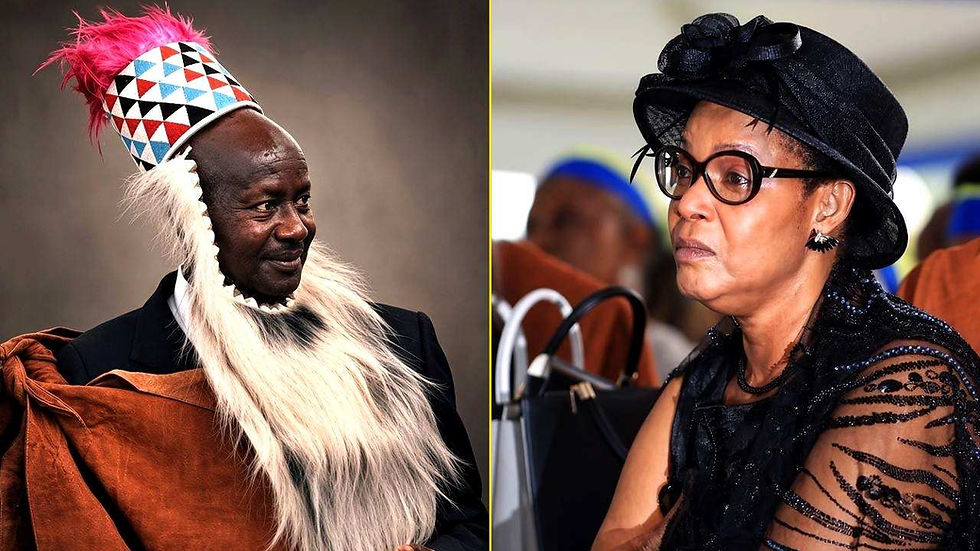 Side-by-side photo collage of President Yoweri Museveni in traditional Tooro royal attire holding a spear on the left and Queen Mother Best Kemigisa of Tooro Kingdom in formal black attire and hat on the right, highlighting the deepening succession crisis in the Tooro Kingdom.