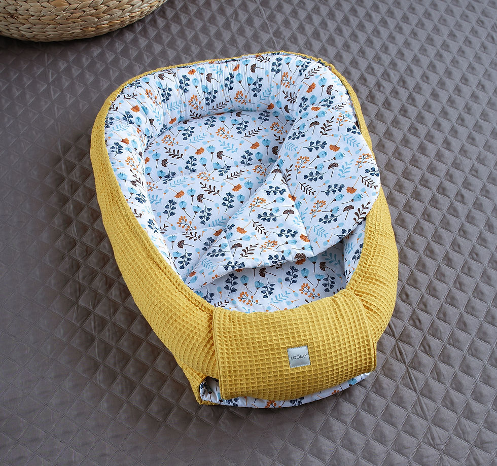 Miniaturbild: BABYNEST Waffelpique GELB Blumen Senfgelb Nestchen Babykokon Reisebett Wickelunterlage Baby Ausstattung BLAU Türkis