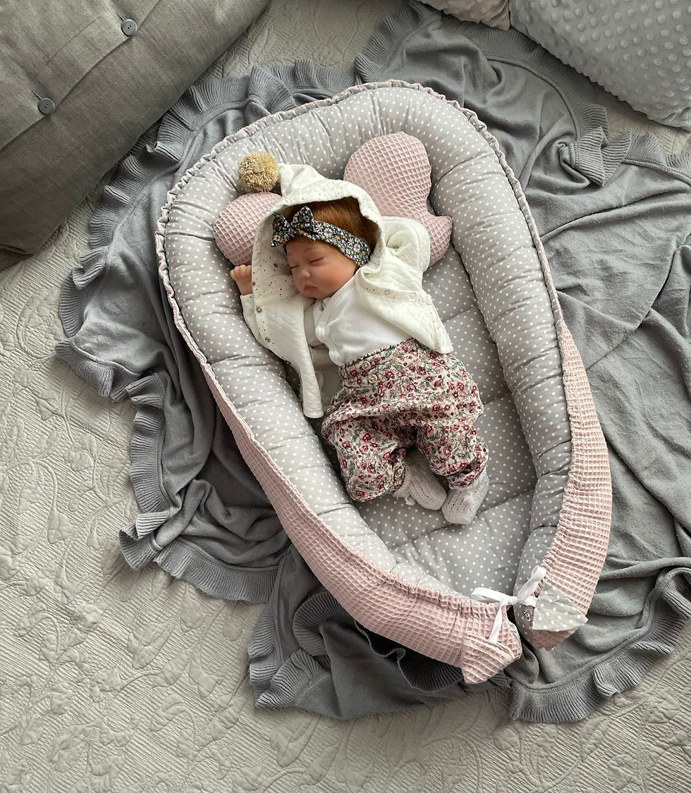 Miniaturbild: BABYNEST Set Waffelpique ROSA PUNKTE Grau Baumwolle Nestchen Neugeborene Ausstattung  Reisebett Babybett