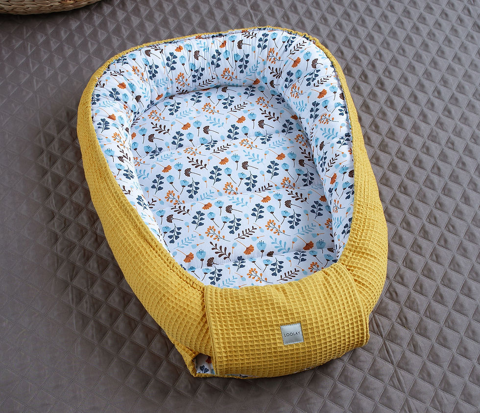 Miniaturbild: BABYNEST Waffelpique GELB Blumen Senfgelb Nestchen Babykokon Reisebett Wickelunterlage Baby Ausstattung BLAU Türkis