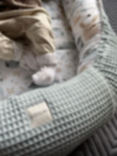 BABYNEST Set Waffelpique MINZE Hase Beige Baumwolle Nestchen Neugeborene Ausstattung  Reisebett Babybett