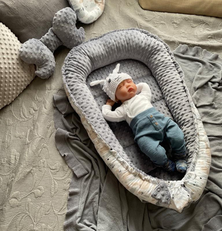 Miniaturbild: HASE Beige Bettnestchen MINKY Graphit Baumwolle BABYNEST Babykokon Nestchen Neugeborene Babyausstattung Baby Reisebett
