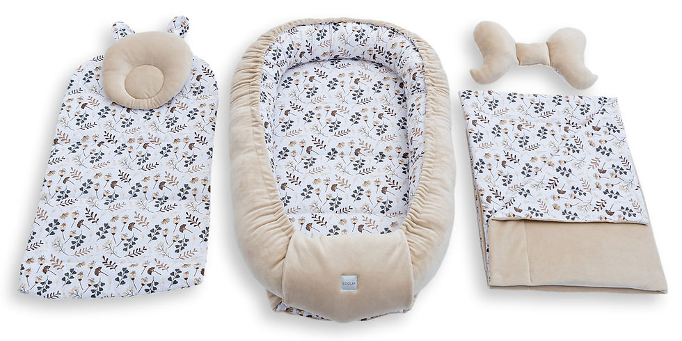 Miniaturbild: BABYNEST Samt VELOURS Beige/ Blumen Braun Nestchen Babynestchen SOLO und SETS