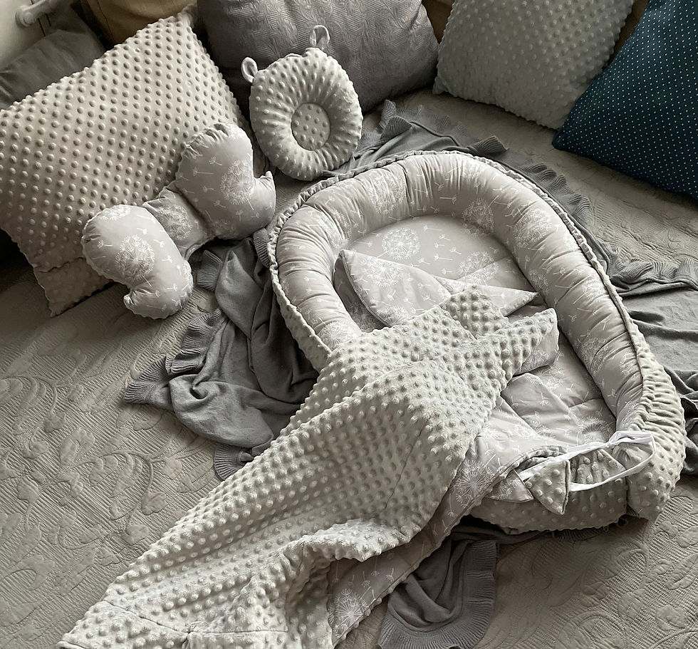 Miniaturbild: Pustelblume GRAU Bettnestchen MINKY Baumwolle BABYNEST Babykokon Nestchen Neugeborene Babyausstattung Baby Reisebett