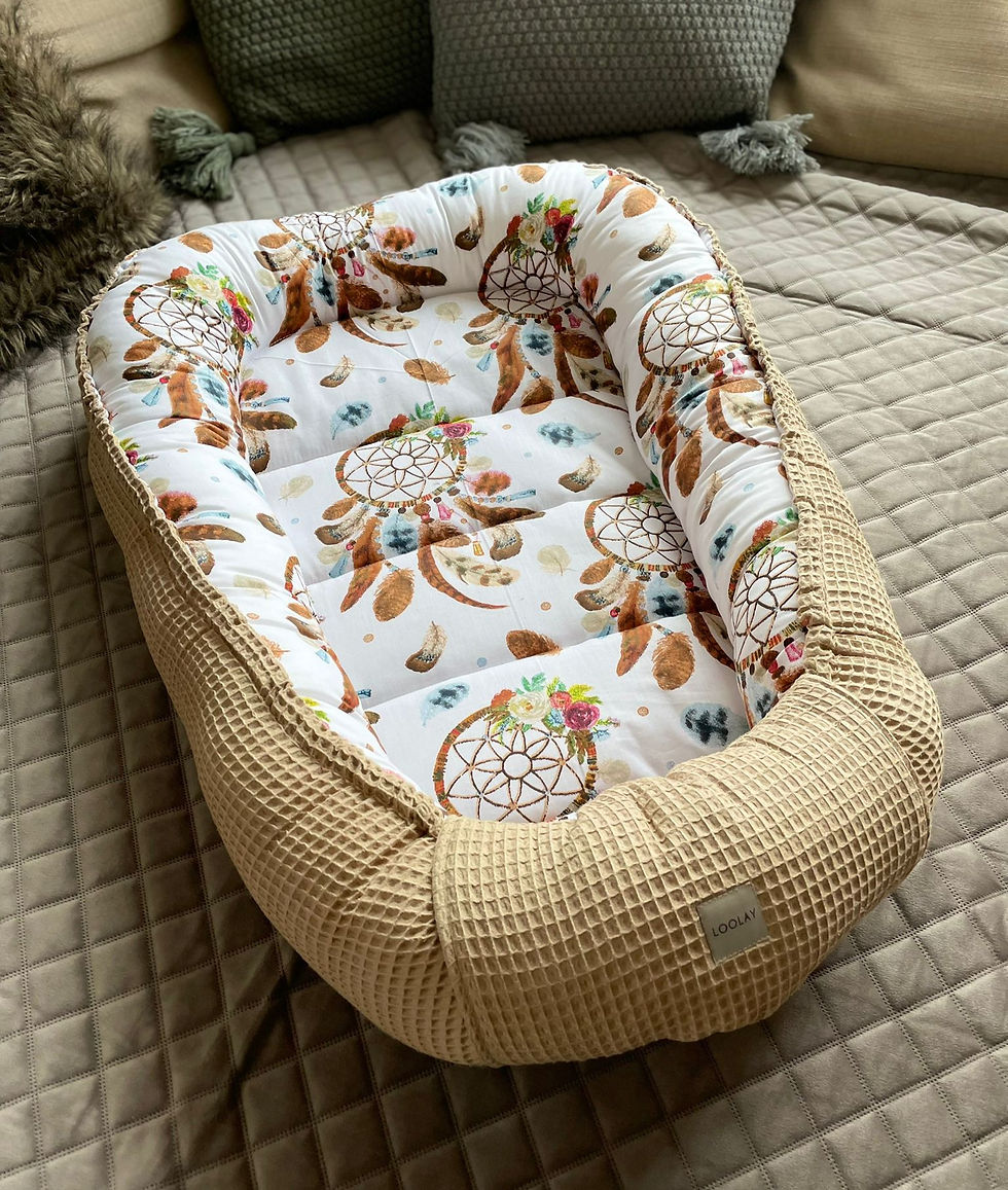 Miniaturbild: BABYNEST Set Waffelpique Taupe BRAUN Traumfänger BOHO Baumwolle Nestchen Neugeborene Ausstattung  Reisebett Babybett
