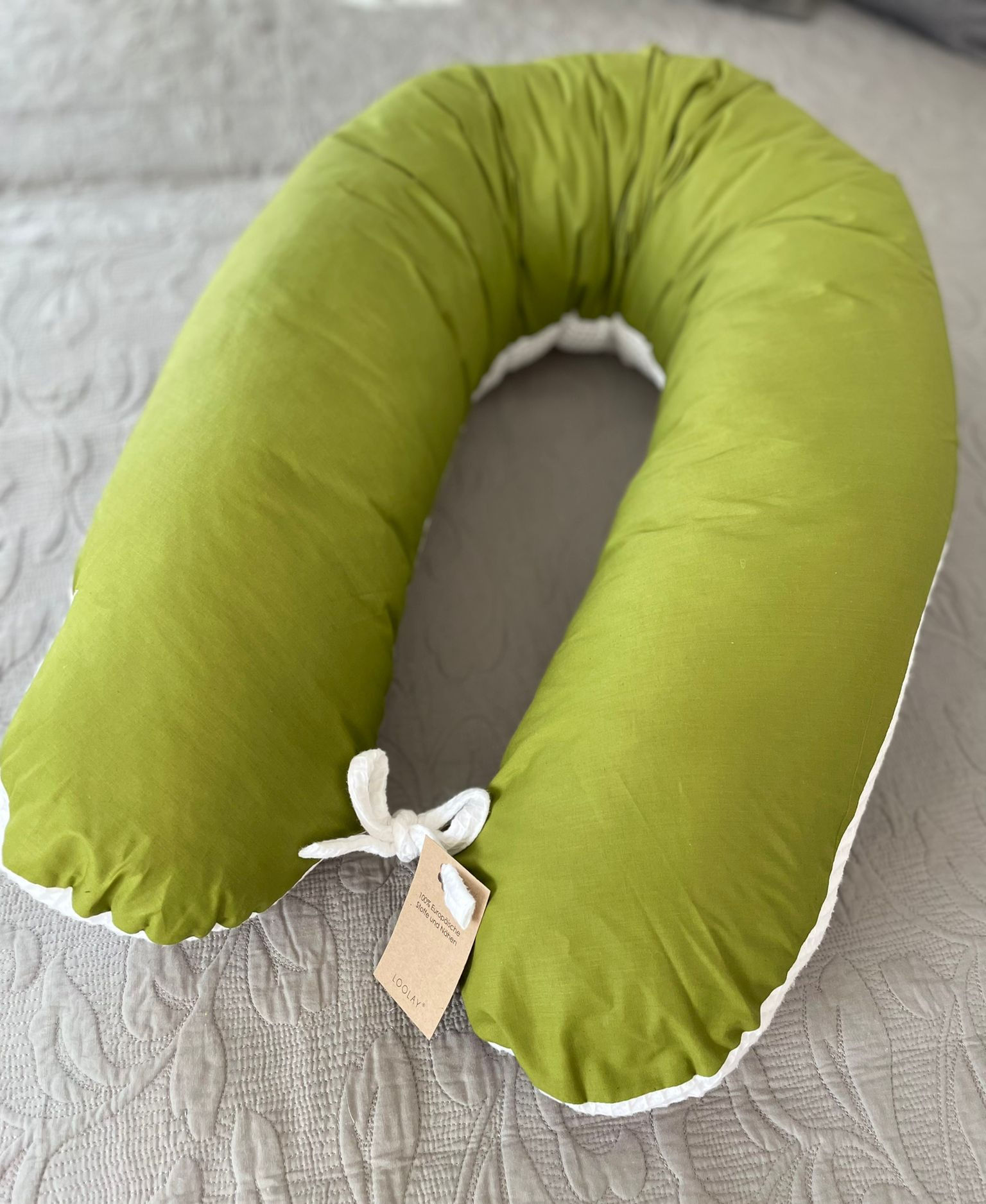 Stillkissen Schwangerschaftskissen Seitenschlafkissen Baumwolle Waffelpique WEIß Grün Waffelstoff