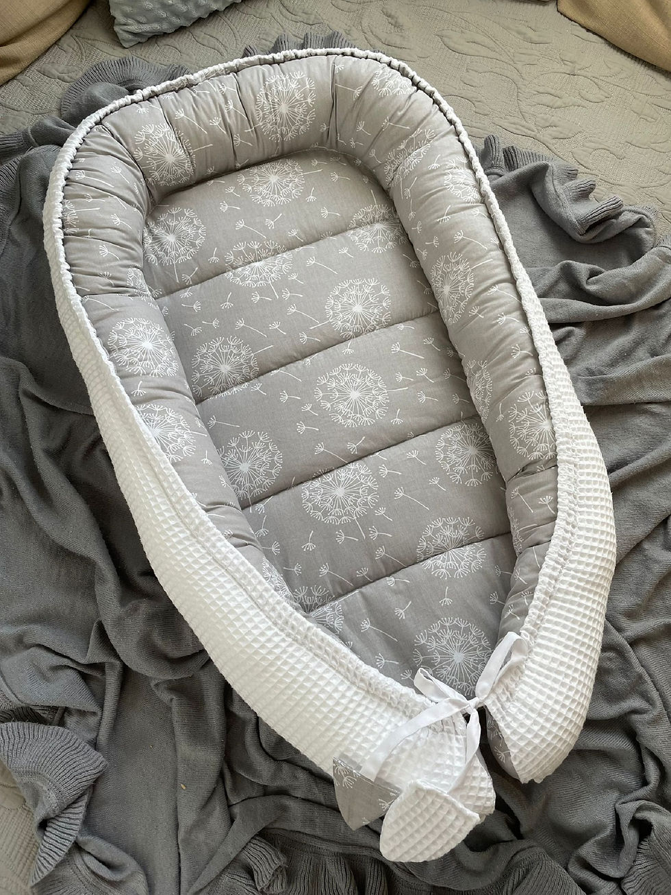 Miniaturbild: BABYNEST Set Waffelpique WEIß Pustelblume grau Baumwolle Nestchen Neugeborene Ausstattung  Reisebett Babybett