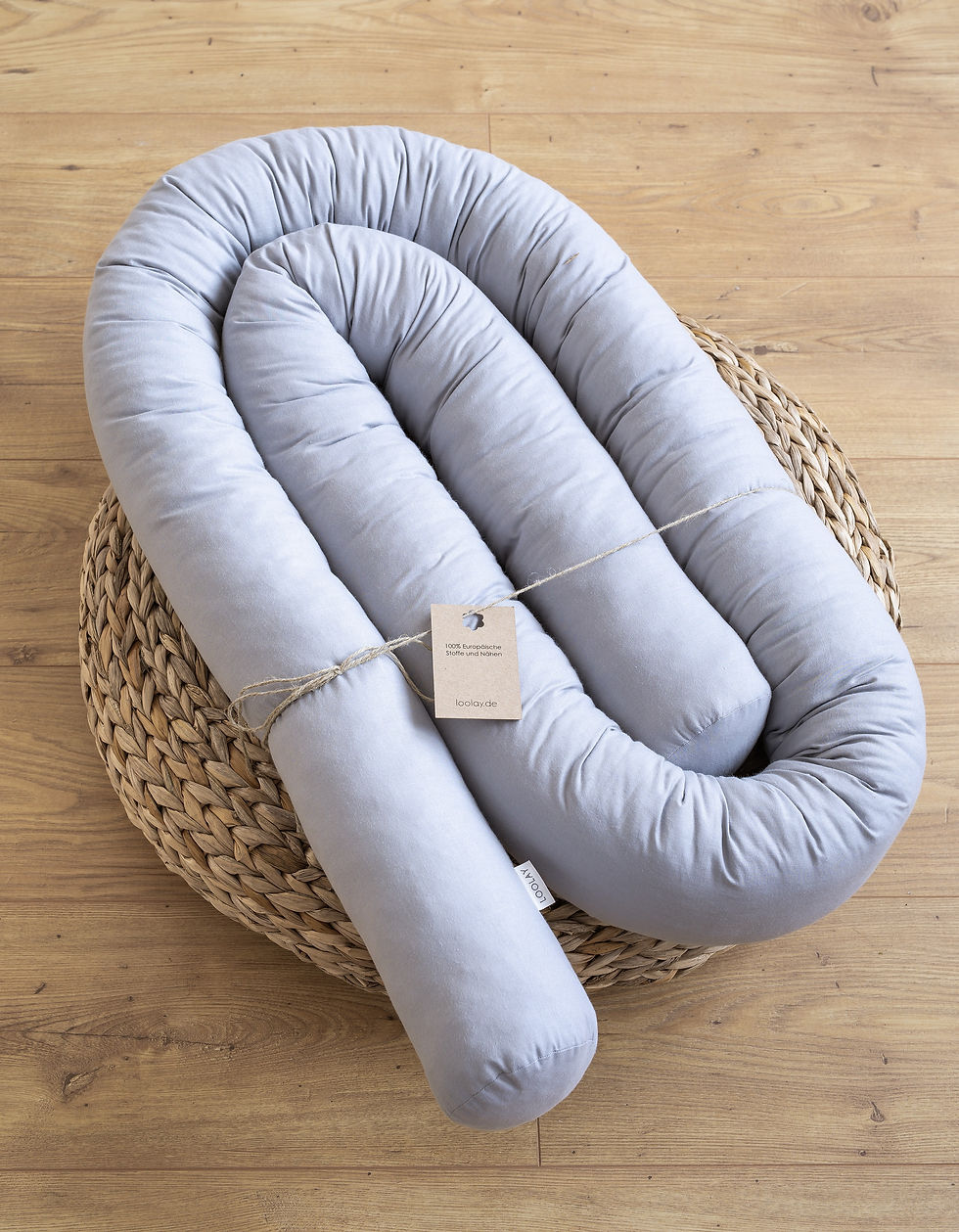 Miniaturbild: Bio Baumwolle GRAU Multifunktion Bettschlange Nestchenschlange Babybett Umrandung Bettumrandung Dekokissen Zugluftstopper