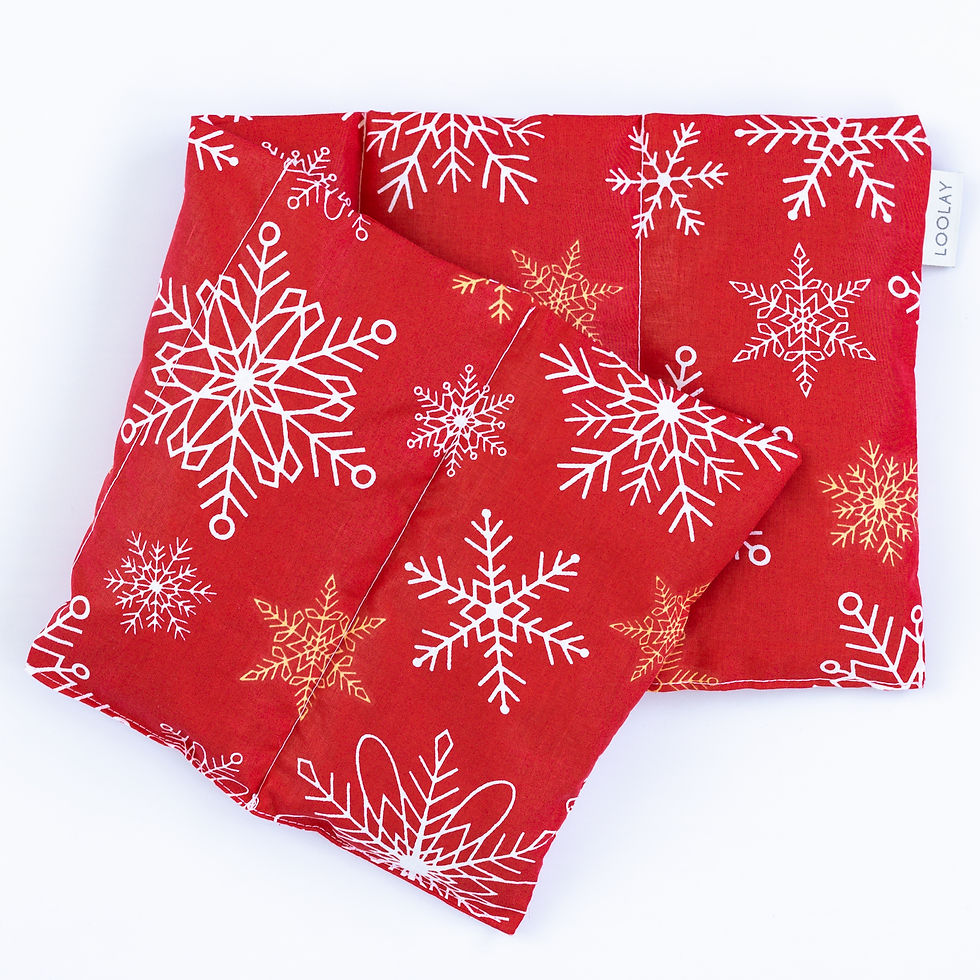 Miniaturbild: Kirschkernkissen 50x20cm 5-Kammern Wärmekissen Kälte Kompresse SCHNEEFLOCKEN Rot