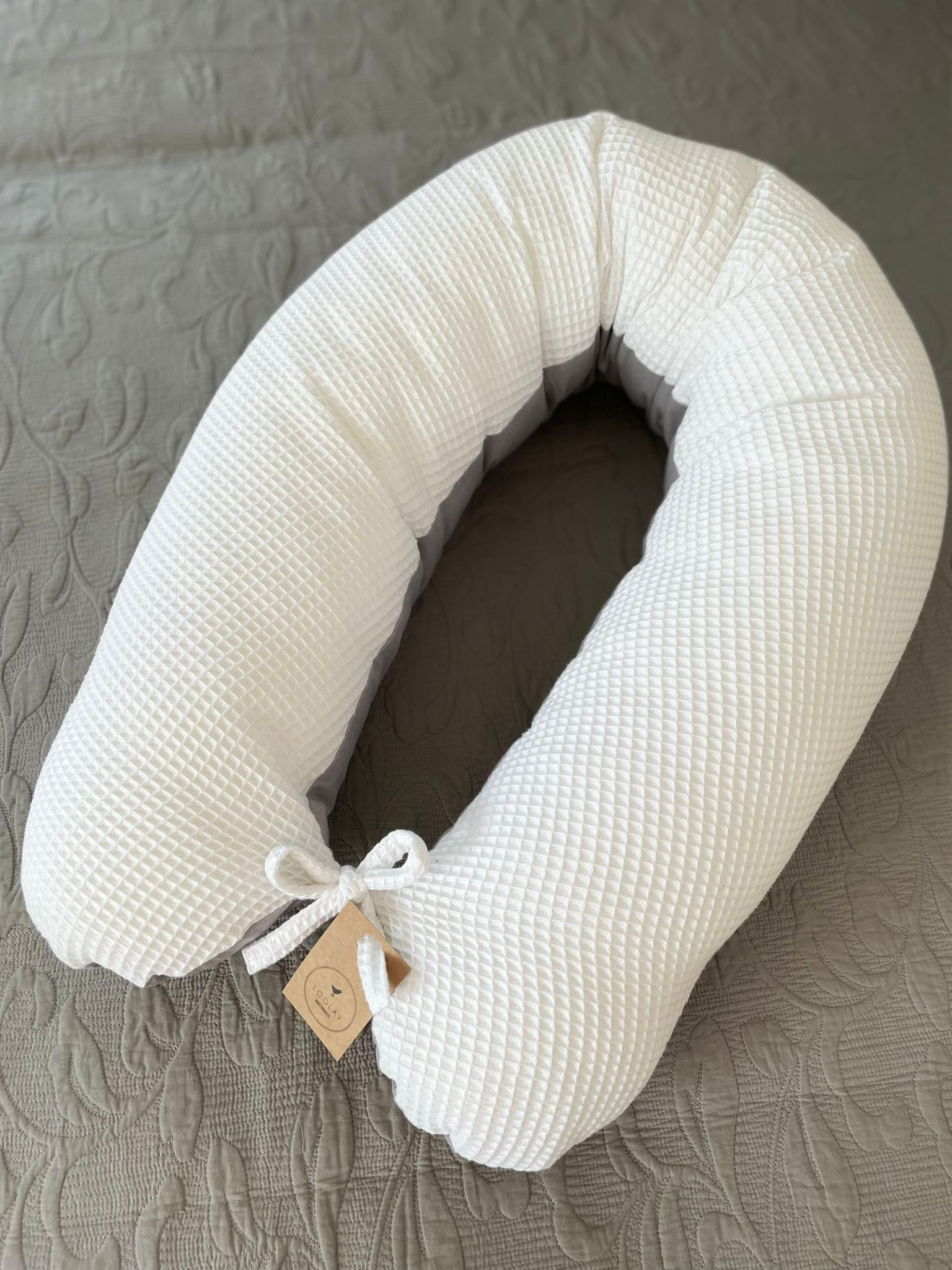 Stillkissen Schwangerschaftskissen Seitenschlafkissen Baumwolle Waffelpique Grau Weiß Waffelstoff