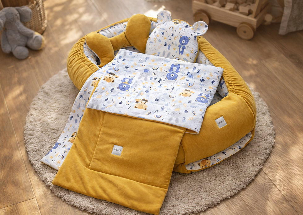 BABYNEST Samt VELOURS Gelb/ Wald TIERE Nestchen Babynestchen SOLO