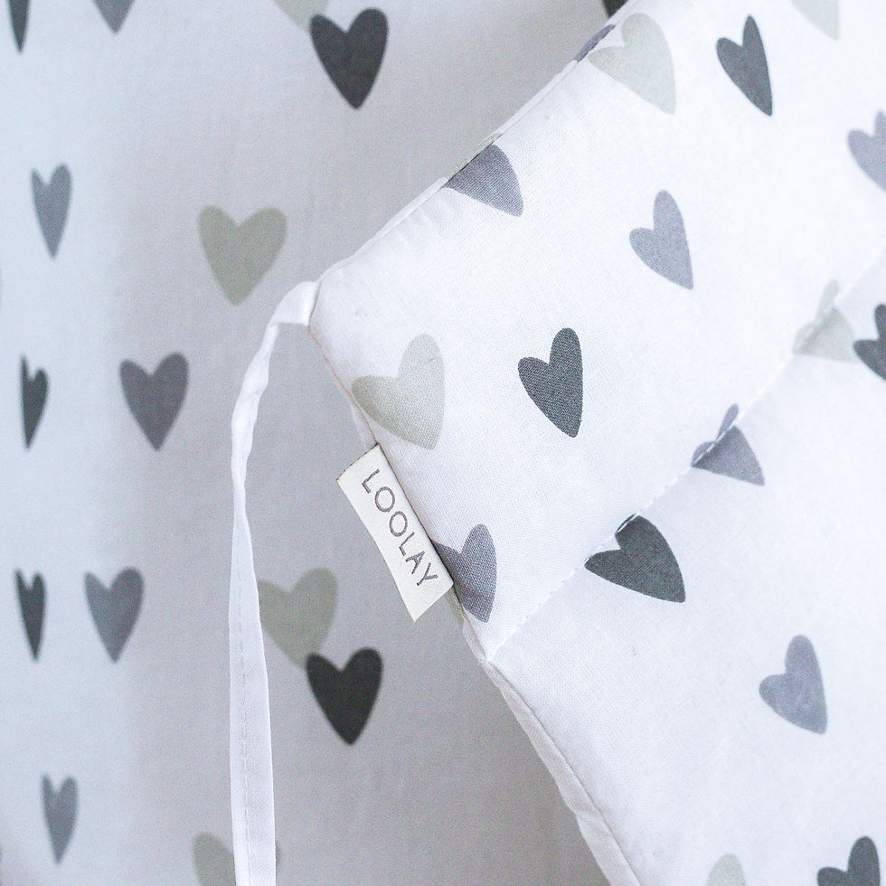 Herzchen GRAU Baumwolle BETTUMRANDUNG für 140×70 cm und 120×60 cm Babybett