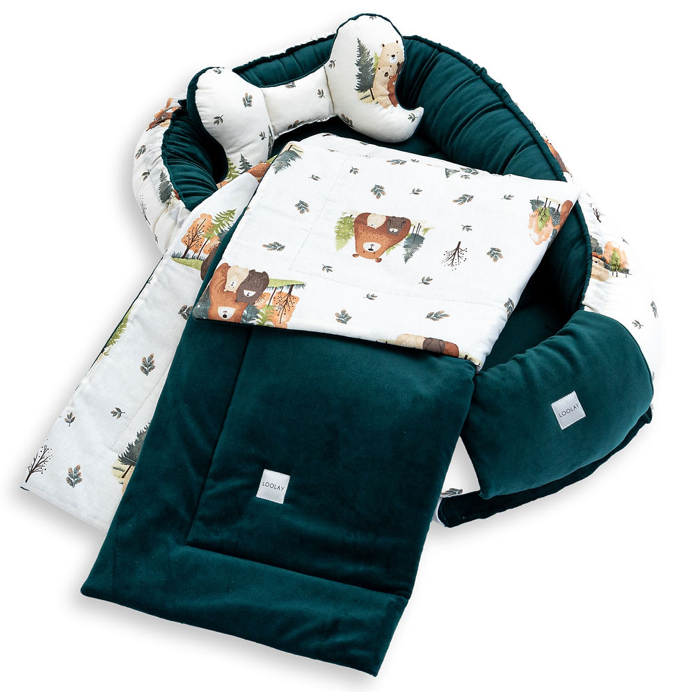 Miniaturbild: BABYNEST Samt VELOURS Grün/ Bärchen Familie Nestchen Babynestchen SOLO und SETS