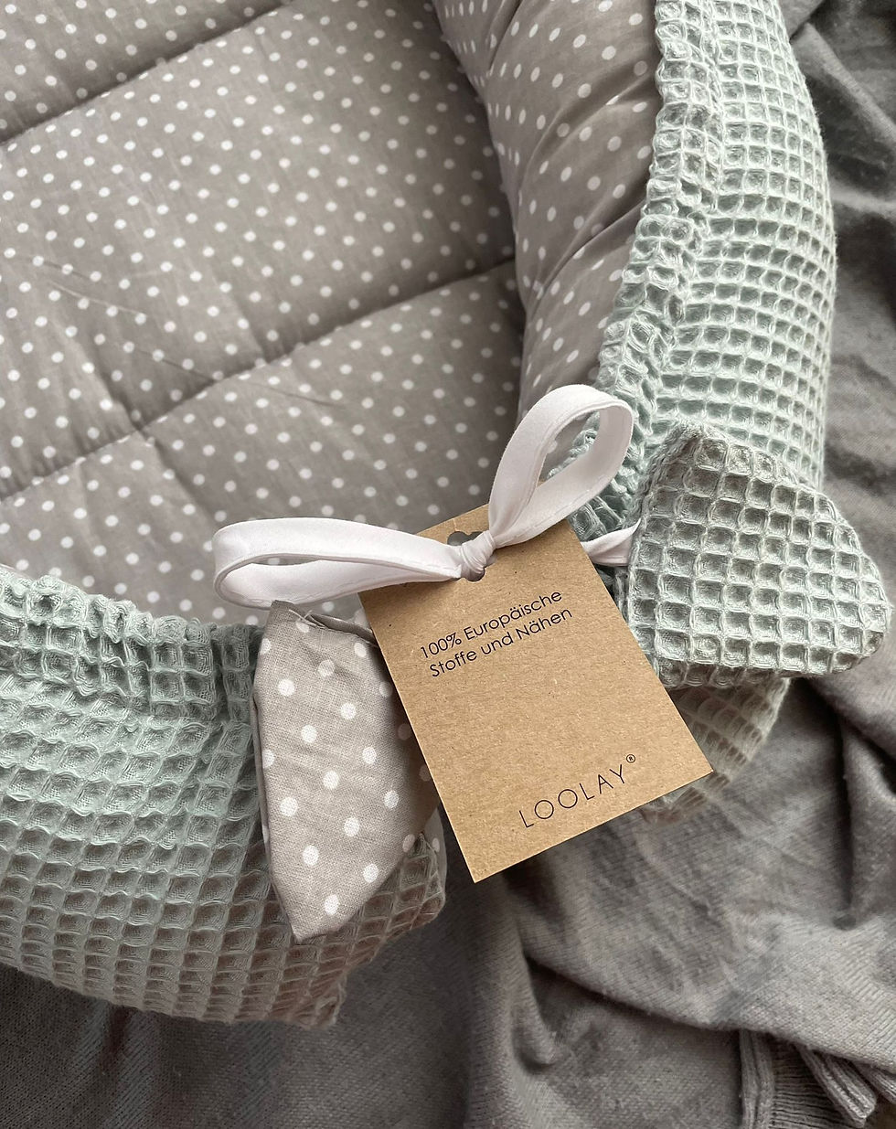 Miniaturbild: BABYNEST Set Waffelpique MINZE PUNKTE Grau Baumwolle Nestchen Neugeborene Ausstattung  Reisebett Babybett