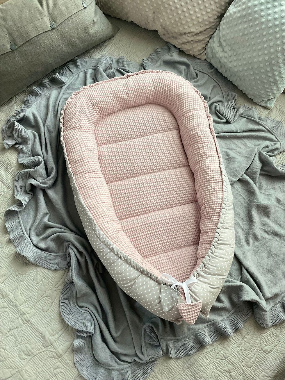 Miniaturbild: BABYNEST Set Waffelpique ROSA PUNKTE Grau Baumwolle Nestchen Neugeborene Ausstattung  Reisebett Babybett