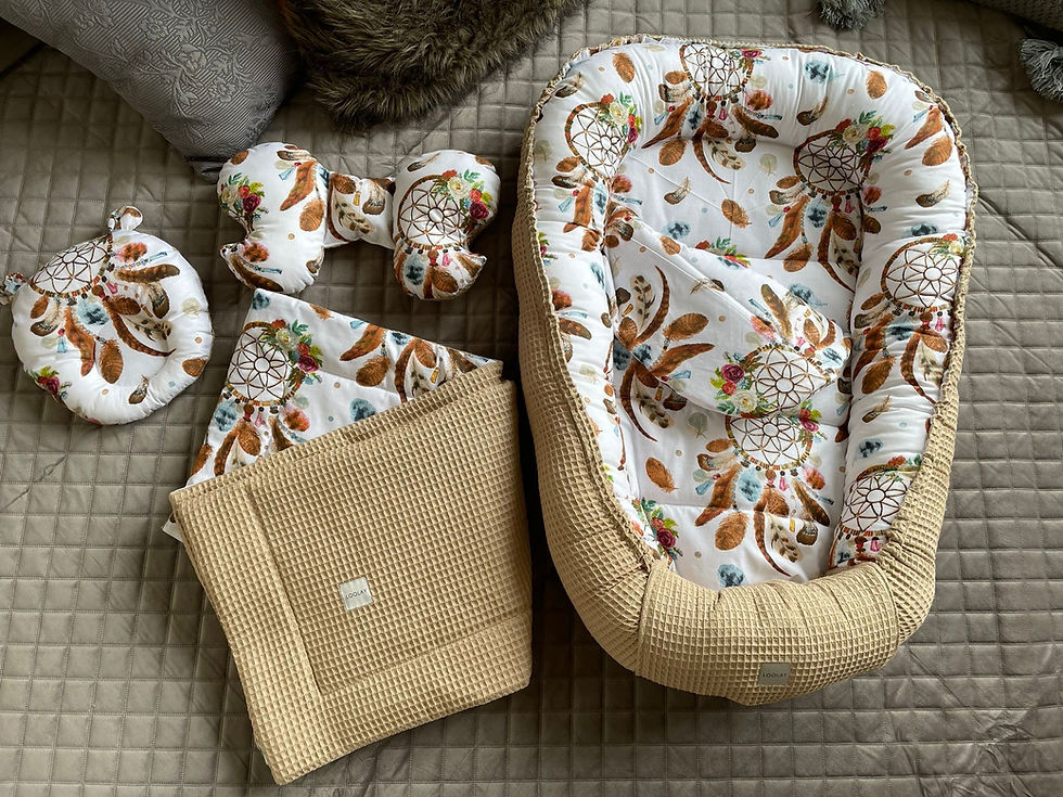 Miniaturbild: BABYNEST Set Waffelpique Taupe BRAUN Traumfänger BOHO Baumwolle Nestchen Neugeborene Ausstattung  Reisebett Babybett
