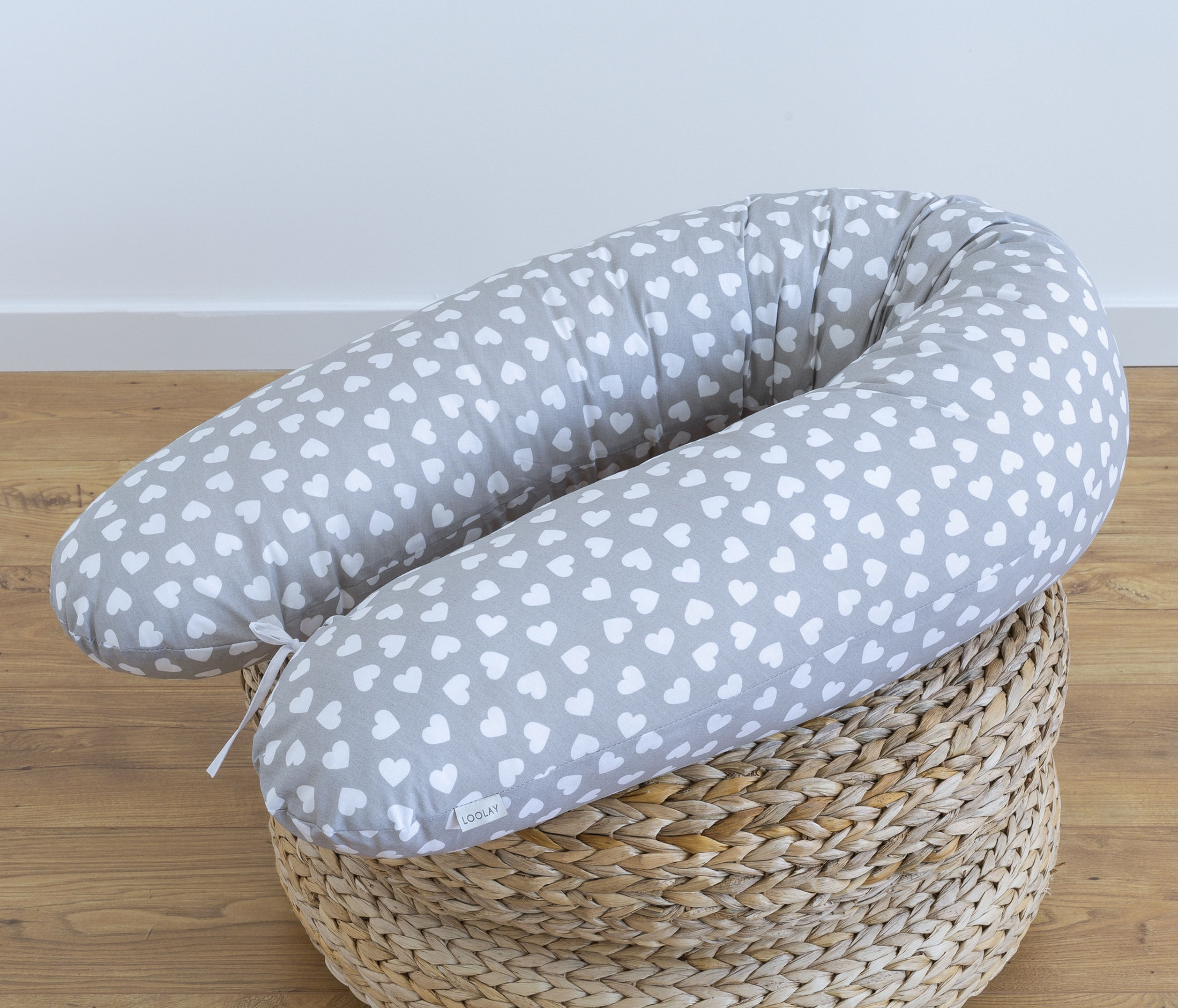 Stillkissen Seitenschläferkissen Schwangerschaftskissen 100% Baumwolle HERZEN GRAU